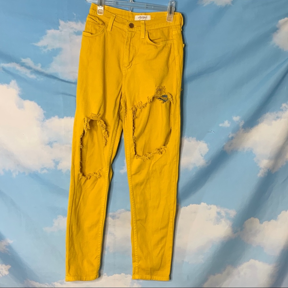 Vibrant- Yellow Highly Distressed Jeans size 1